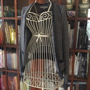 Metallic stripe open cardigan silver sparkle wool
